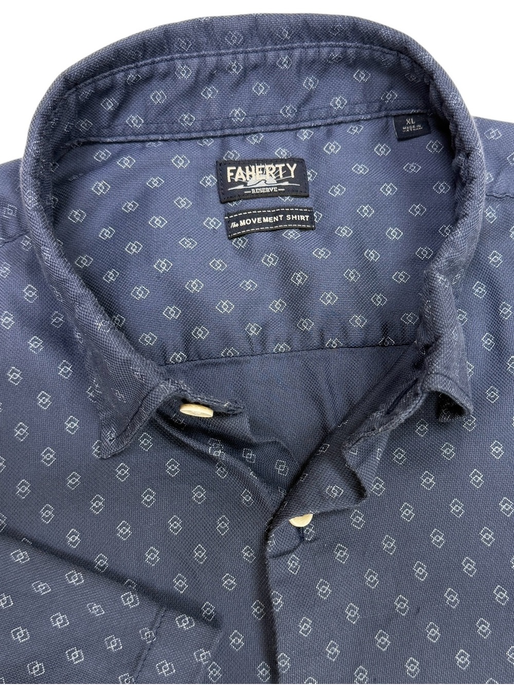 Faherty Shirt Mens XL Navy Dusk Diamond Reserve Movement Monterey Short Sleeve